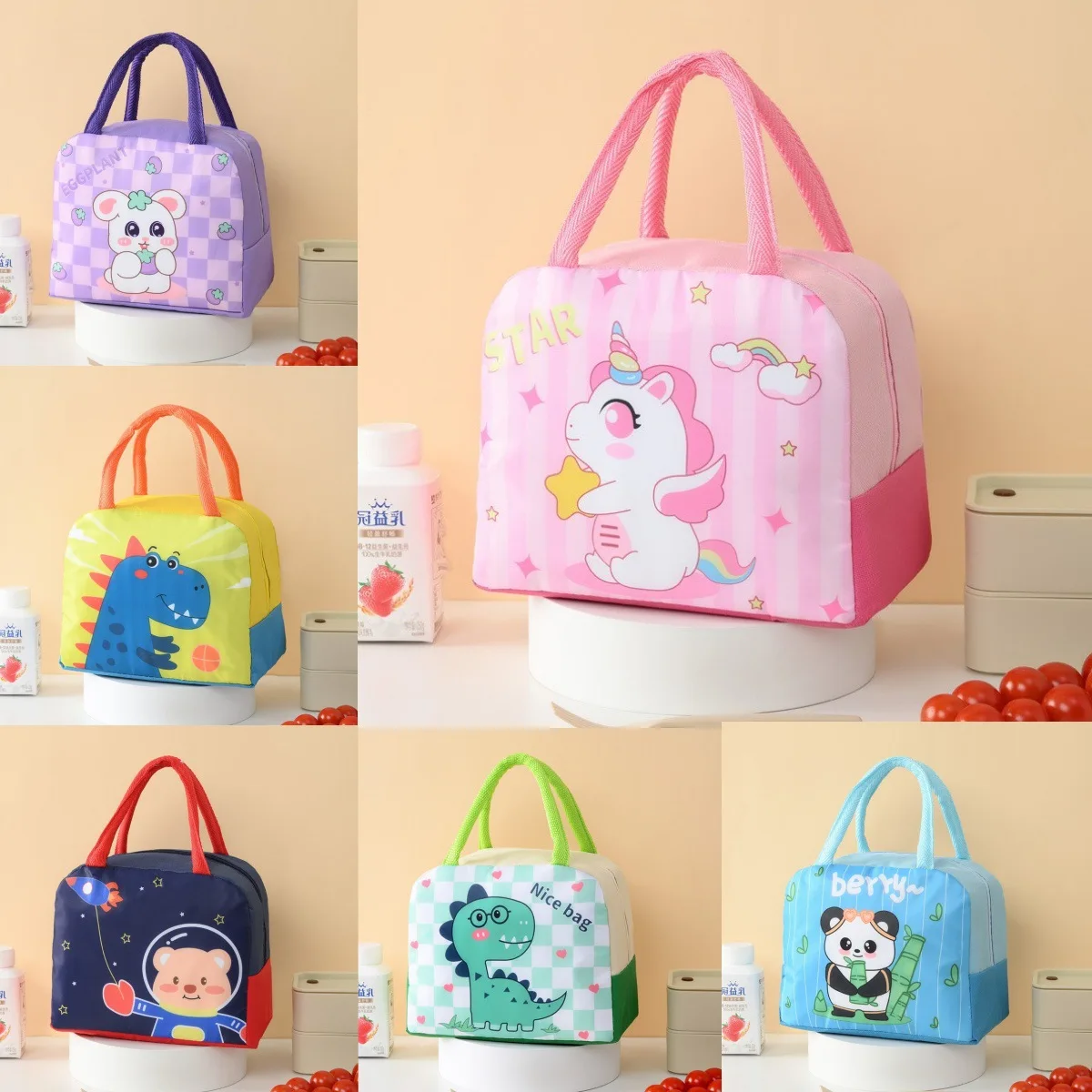 Insulated Portable 3D Cartoon Bento Bag - Student Children Meal Picnic Lunch Box Storage Bag