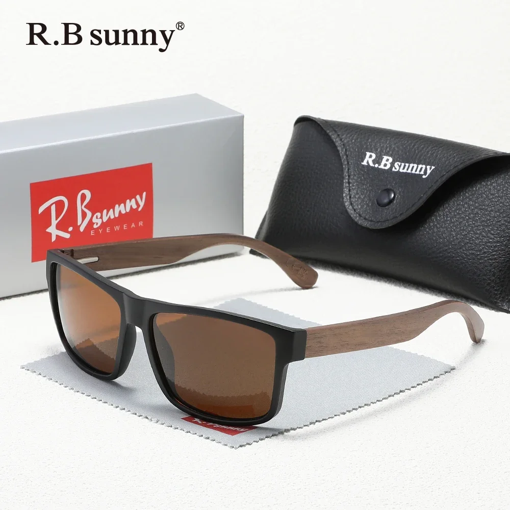 نظارات واقية خشبية عصرية من RBsuuny UV400 مستقطبة مضادة للوهج للقيادة في الهواء الطلق بإطار مربع نظارات عصرية #1