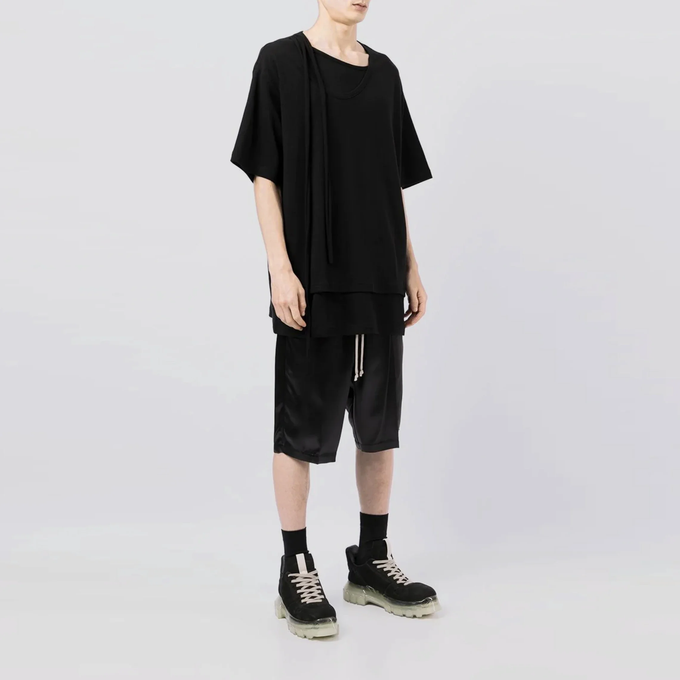 

YOJI OOAK лоскутная лента с бахромой, двухсекционная многослойная футболка с короткими рукавами из импортной ткани из чистого хлопка