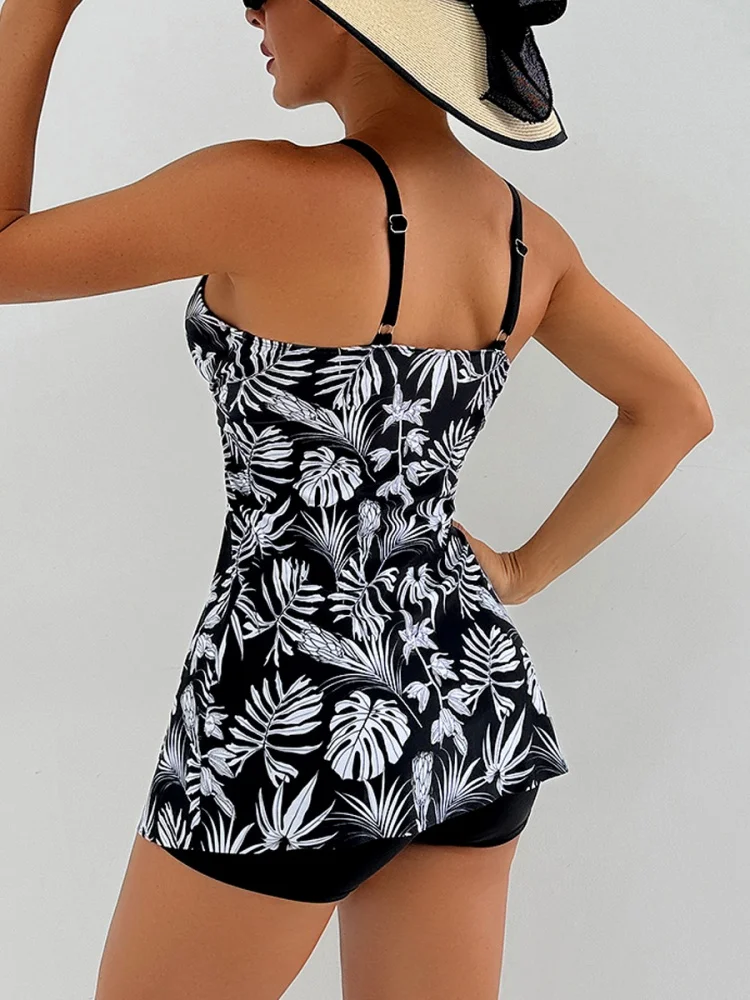 Two Piece Swimsuit Women 2026 New Solid Print Sling V Neck Sexy Tankini Swimwear Summer Boxer Shorts Beach Bathing Suit Female