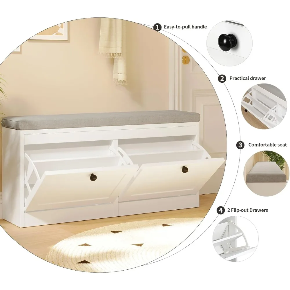 مقعد تخزين الأحذية مع أدراج قابلة للطي وأرفف قابلة للتعديل للمدخل والممر وغرفة المعيشة - منظم أحذية للمنزل #4
