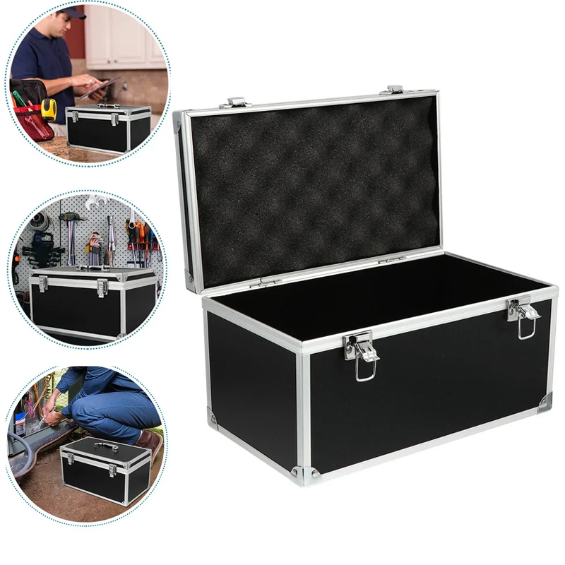 Aluminum Toolbox Water Proof Portable Multifunction Storage Box Household Hardware Tool Container Black Right Angle Tool Case