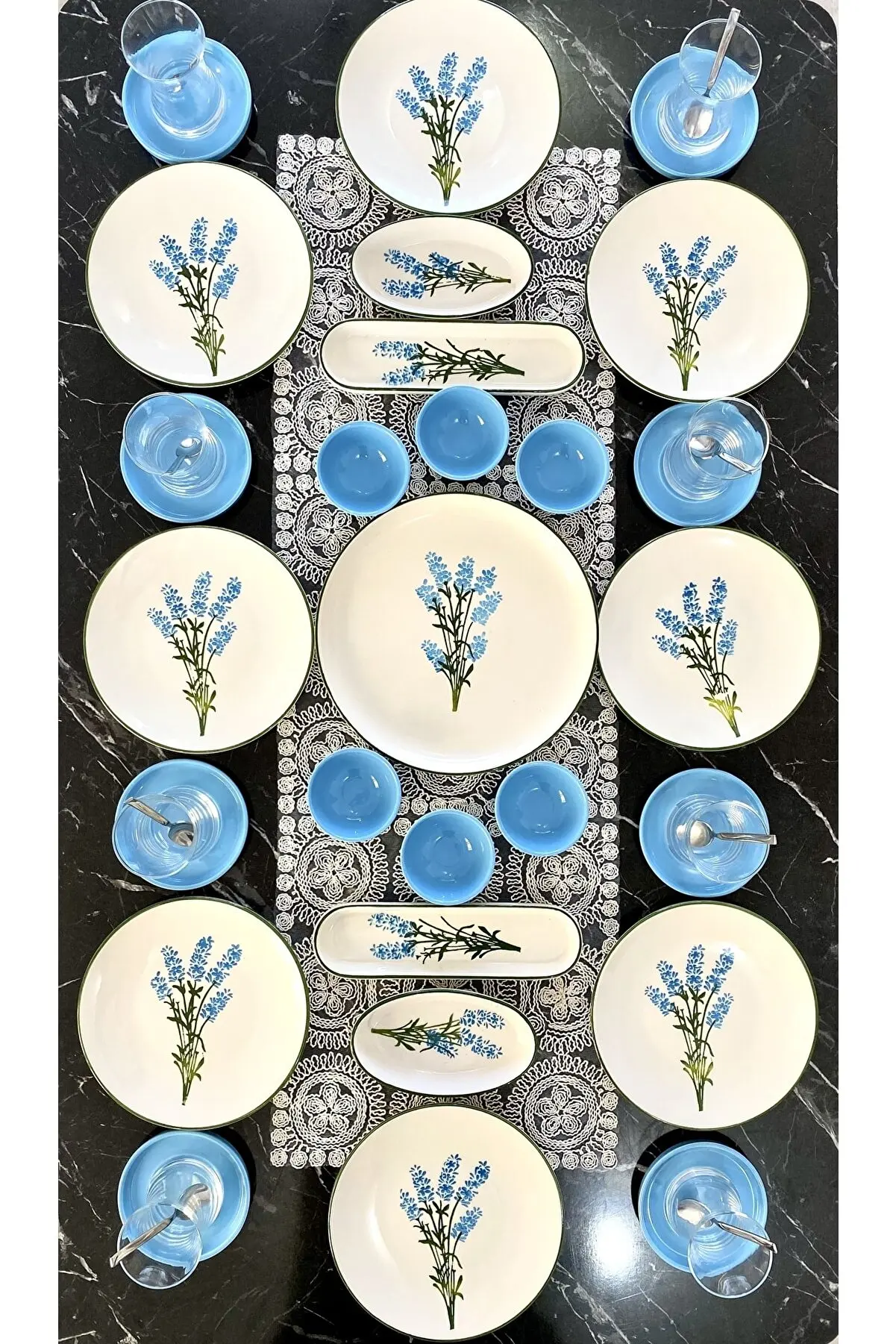 27 Pieces 8 Person Blue Hyacinth Breakfast Set Luxury Breakfast Serving Plate Set k Dinner Plate Cutlery