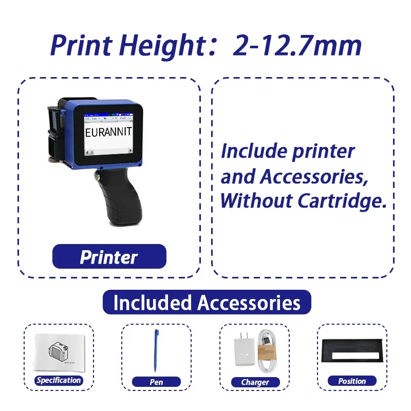 EURANNIT E12 12,7 mm afneembare printer Draagbare draagbare inkjetprinter naar code Voedselproductiedatum Batchnummer Dynamische gegevens