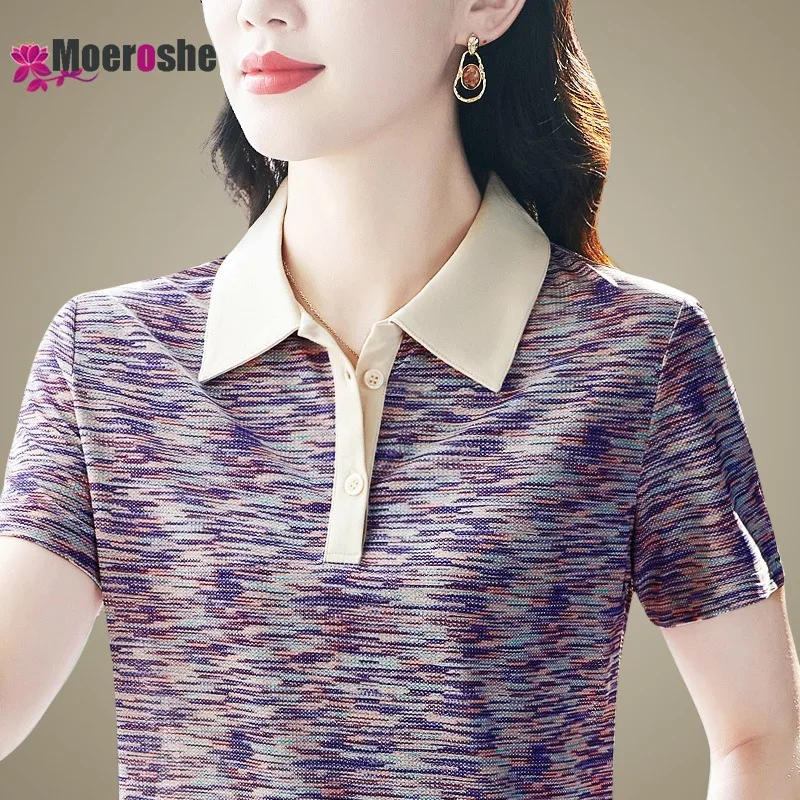 Summer Women\'s Floral Polo Shirt Golf T-shirt Clothes 2024 Tops Clothing Trend Woman Striped Pulovers Tees Printed stand collar