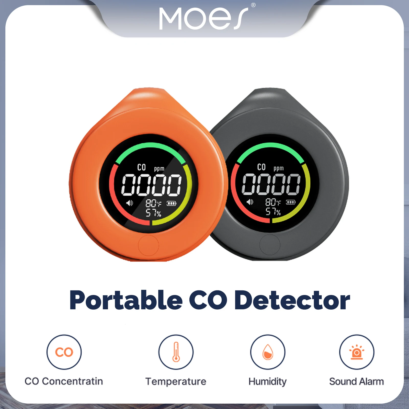 

MOES Mini Carbon Monoxide Detector Travel 3-in-1 Portable Temp/Humi/CO Meter with Magnetic Suction 120 Hour Standby Chargeable