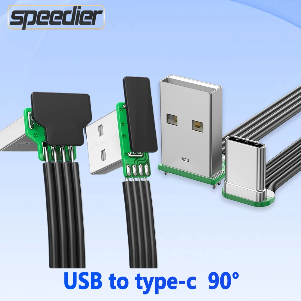 Cable de datos de silicona plano USB a tipo C 2,0 para portátiles, teléfonos móviles, ordenadores, tabletas, codo de 90 grados hacia arriba, hacia abajo, izquierdo y derecho doble