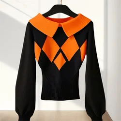 Spring Autumn And Winter 2025 New Unique And Super-Good-Looking Rhombic Sweater Slim Knit Sweater With Bottoming Inside