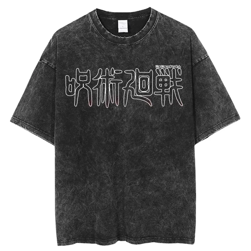 

Jujutsu Kaisen 2026 Summer Cotton T-shirt Streetwear Washed Black Oversized Short Sleeve Casual Daily Wear Logo Typography Art