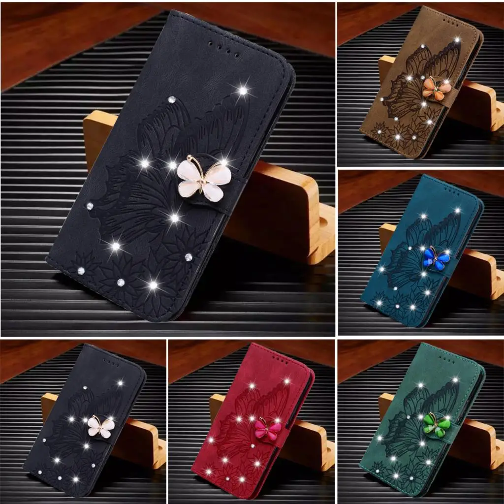 Bling Butterfly Leather Case For Samsung Galaxy A12 A32 A21S A40 A50 A51 A71 A70 A20E A72 A52 A42 A10 Funda Flip Wallet Cover