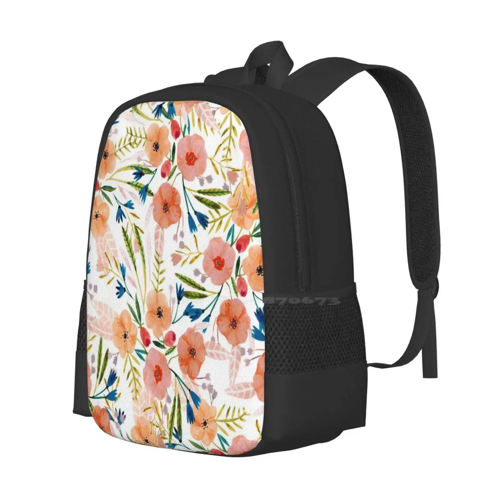 Floral Dance 3D Print Design Backpack Student Bag Rbstaycay Floral Flowers Pattern Design Nature Bloom Summer Cheer Happy Pink