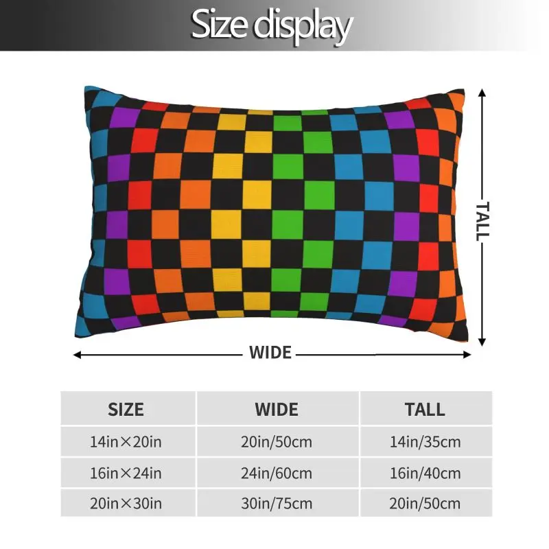 Custom Rainbow Checkerboard Checked Pattern Cushion Cover 75cm x 50cm Soft Throw Pillow Case for Bed Sofa Rectangle Pillowcase