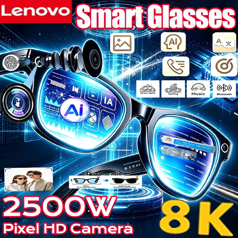 Smart Audio Glasses Bluetooth Polarized - Lenovo 12K HDカメラ搭載 AIスマートオーディオグラス UV400偏光レンズ オープンイヤー