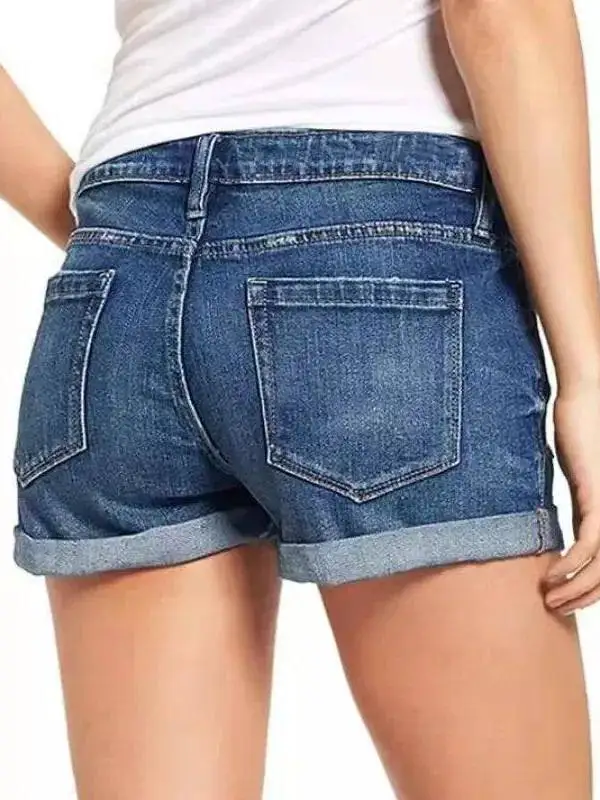 

Женские джинсовые шорты с высокой посадкой, рваные, с эффектом потертости, из ПВХ-материала, для женщин среднего возраста, повседневные, с низкой талией