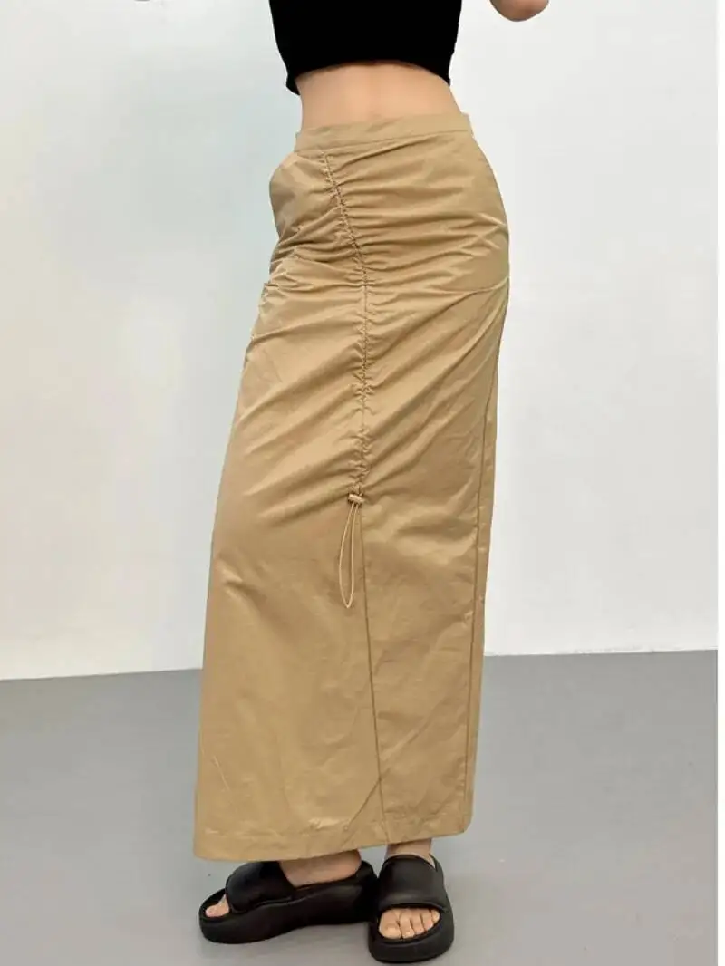 Sexy Spicy Girl Side Drawstring Wrapped Hip Skirt Women's 2026 Summer New Cargo Half Length Skirt Fashionable Solid Slim T1CE