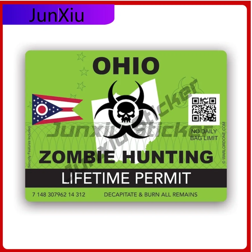 

Zombie Ohio State Hunting Permit Sticker Decal State Flag Patriotic Car Sticker Vinyl Decal Waterproof Durable Outdoor Durable