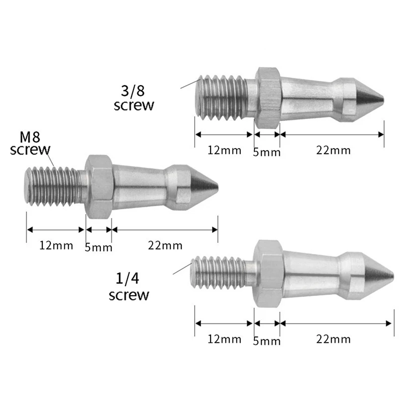 Tripod Spike 1/4 3/8 M8 Inch Camera Monopod Feet Screw Fixed Shooting Replacement Photography Accessories Stainless Steel