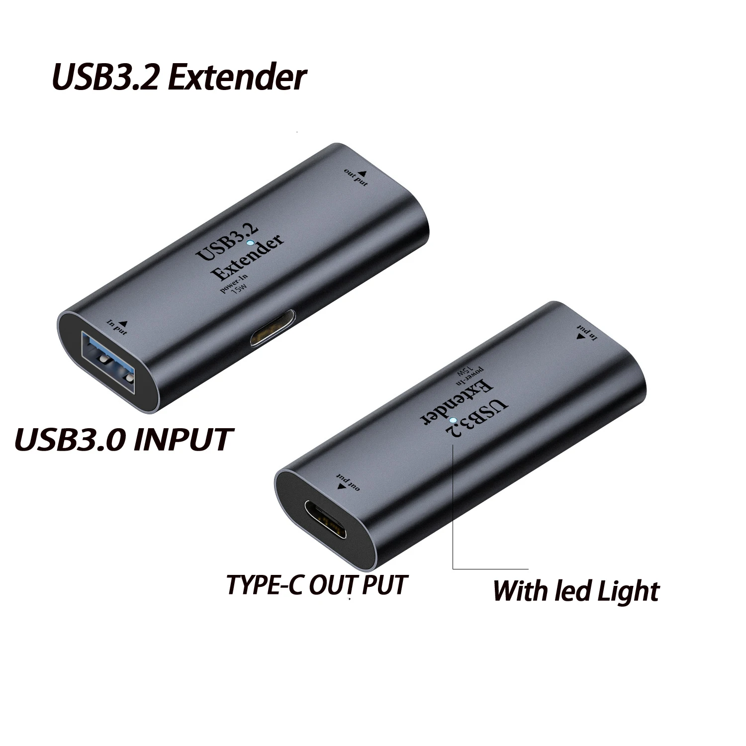 Data cable extender Type-C to USB signal amplifier USB 3.1 data transmission with power supply adapter 15W type-c Input