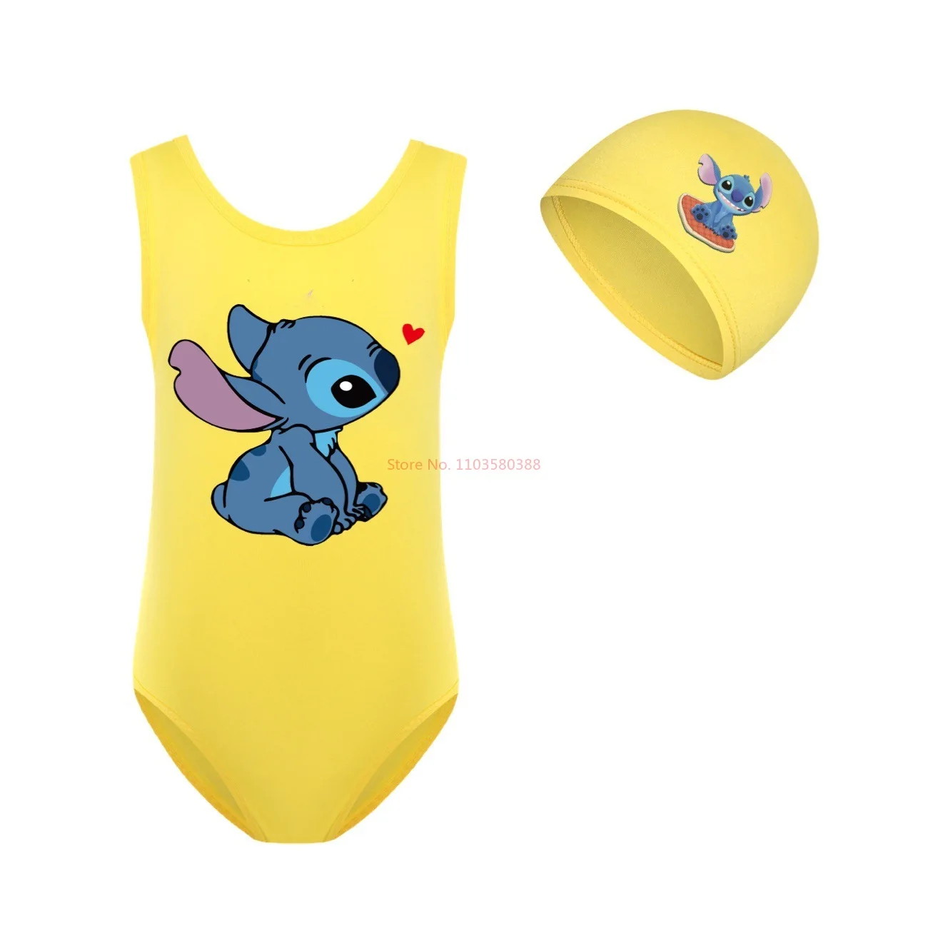 Maillot de bain une pièce Kawaii pour filles, ensemble de bonnet de bain pour bébé, dessin animé CAN o & Stitch, tenue de mouvement pour enfants, apprendre à nager, été