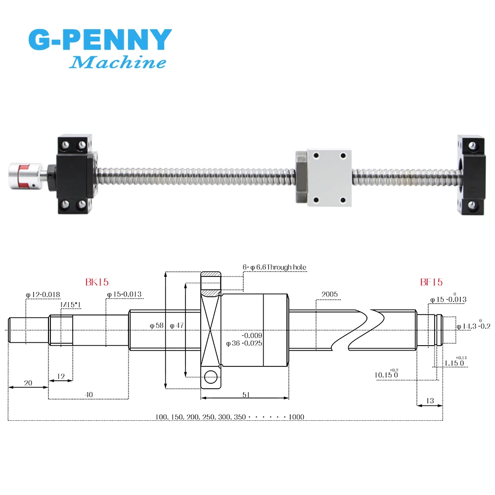 SFU2005 kit lead 5mm Ball screw SFU 2005 End Machined RM2005 Rolled ball screw + RM2005 Ball Nut+ BK15 BF15 End Support+ coupler