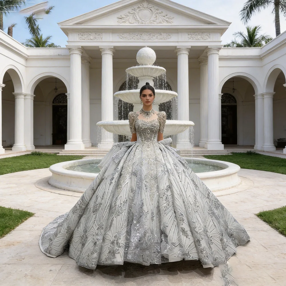 

Свадебное платье с вырезом-лодочкой, расшитое бисером и пайетками, с короткими рукавами, 2026, индивидуальный пошив, бальные платья для невесты