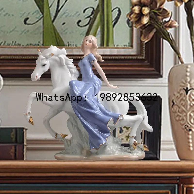 PYJ  European-style ceramic TV cabinet ornaments sitting room western girl riding decoration crafts
