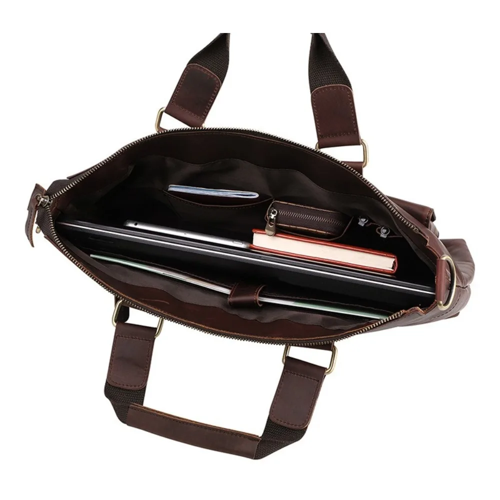 Leather Men's Premium Handbag Retro Shoulder Bag Versatile Fashion Business Computer Handheld Briefcase Versatile Simple High