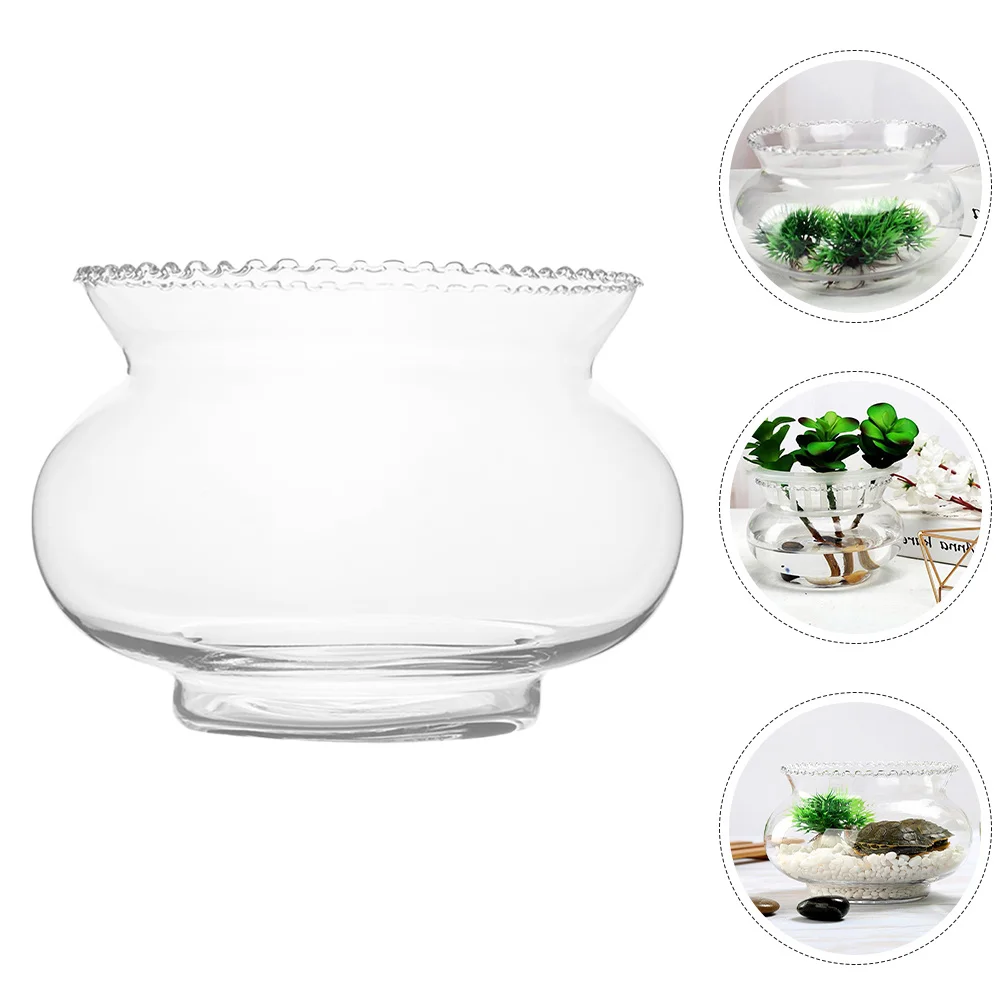 

Decorative Glass Fish Tank Aquarium Bowl Betta Fish Bubble Bowl Hydroponic Planter Goldfish Turtle Clear Glass