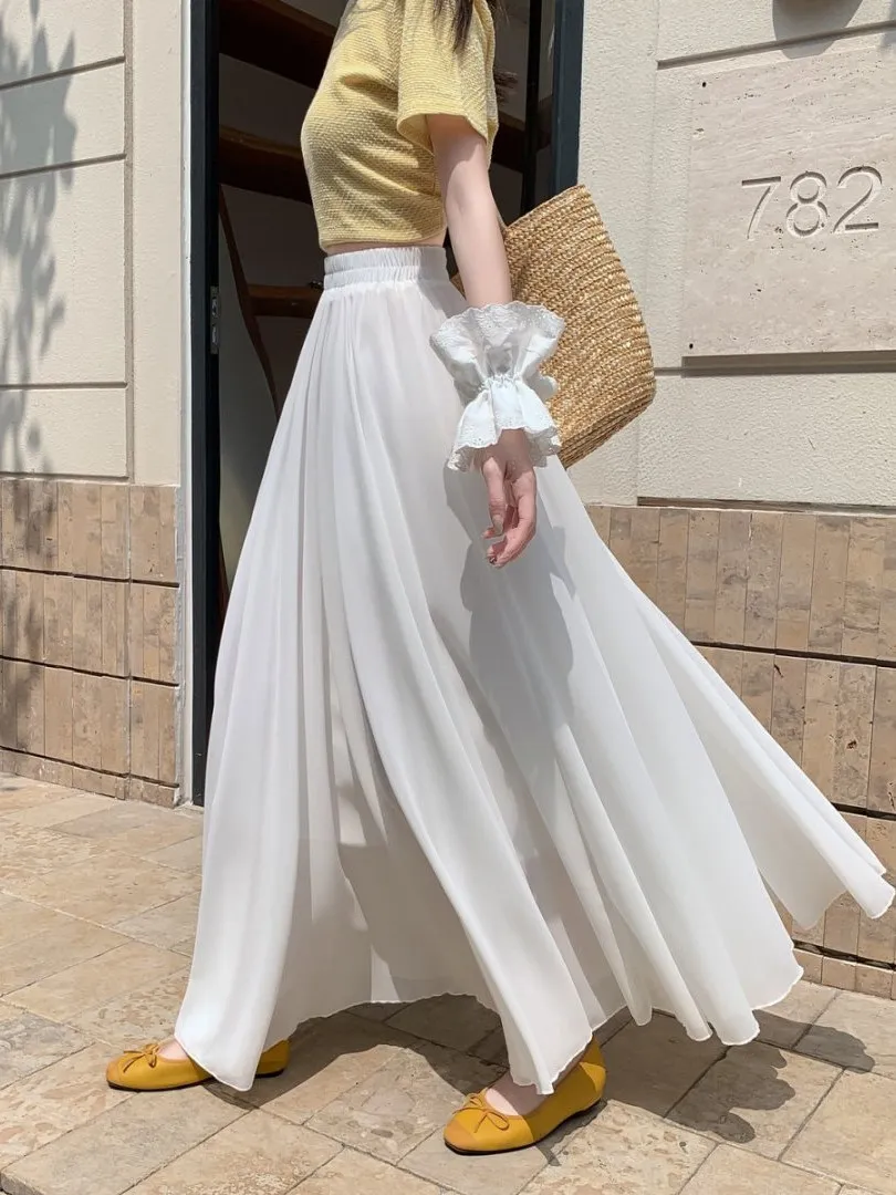 

Emily Clud Recommended f-length Skirt Chiffon Pleated High-waist Women Summer Drapey A-line Long Skirt plus Size Faion