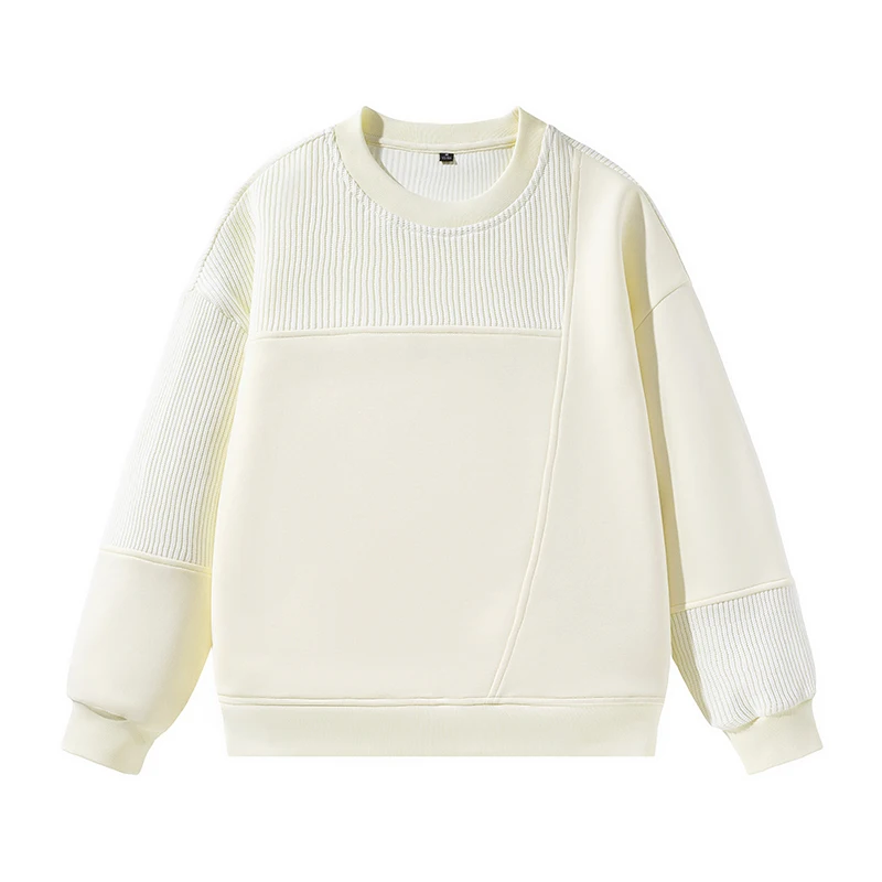 New Men'S Trendy Splicing Fashion Knitted Top Youth Versatile For Autumn And Winter Round Neck Casual Loose Hoodie Long Sleeve