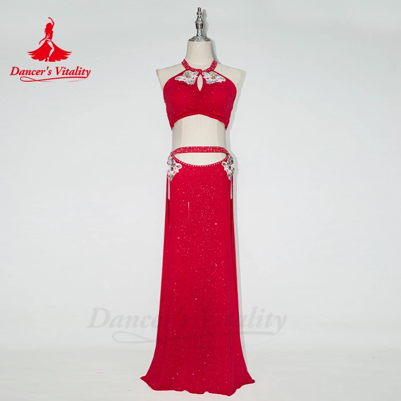 Traje personalizado de dança do ventre para mulheres, top sem mangas, 2 saias longas, roupa de dança oriental, crianças do sexo feminino, verão