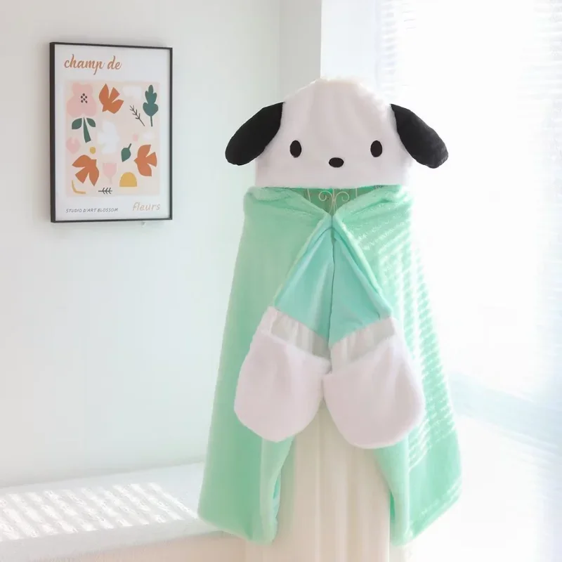 Anime Kawaii Miniso Sanrio Pochacco Hangyodon Cartoon Plushie Hooded Cloak Cute Plush Cape Office Air Conditioning Naps Blanket