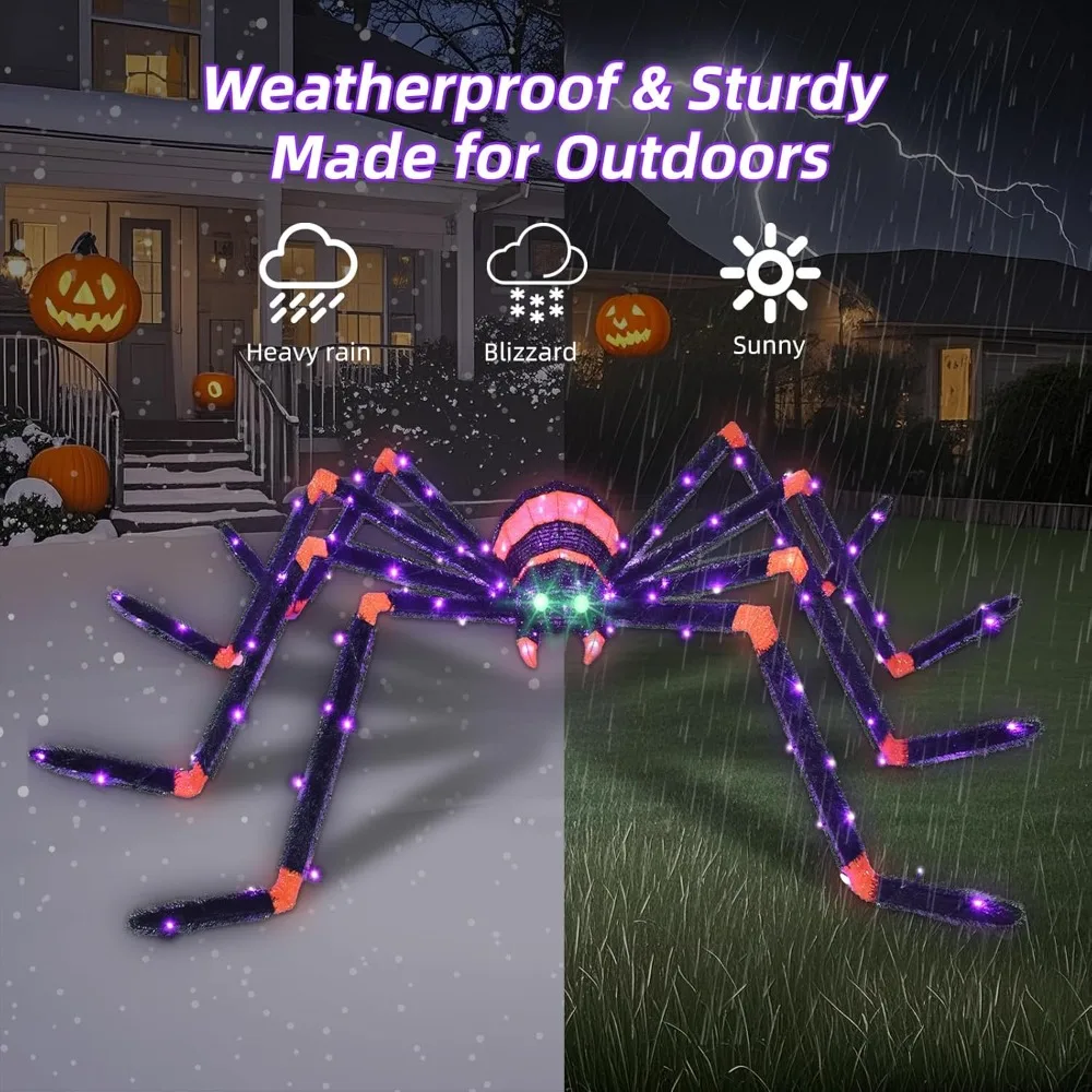Decoración gigante de araña de Halloween de 6,8 pies con 115 luces LED para uso en interiores y exteriores
