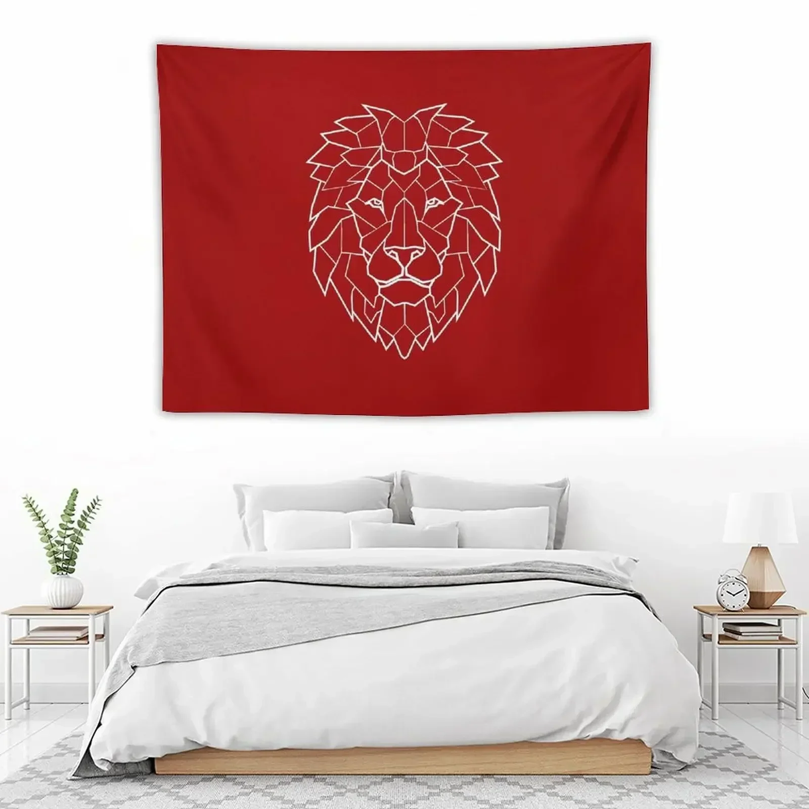

Minimalistic line art lion in white Tapestry Decoration Home Bedroom Decorations Outdoor Decoration Tapestry