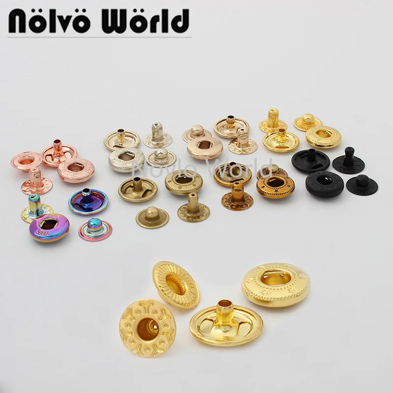 50Sets 10 colors 12mm Rose gold, K gold, Black Copper Snap Fastener Press Button For Clothes Bag Closure Button Accessories