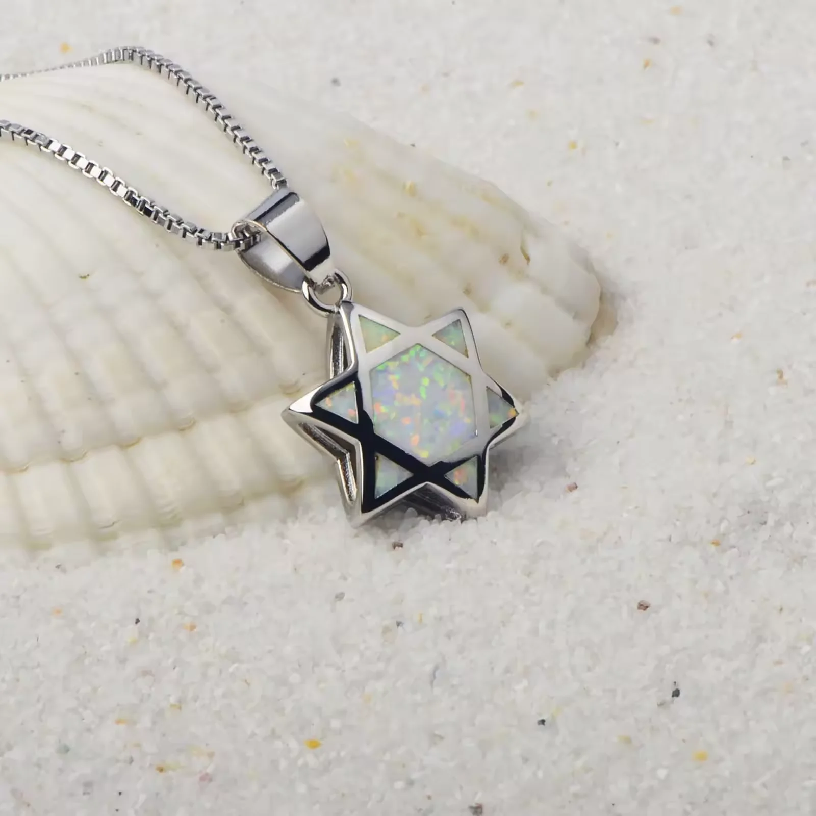 مثيرة للاهتمام مزدوجة الجانب يهوديكا اليهودية نجمة داود تشاي العبرية الأزرق والأبيض النار أوبال قلادة قلادة مجوهرات للهدايا