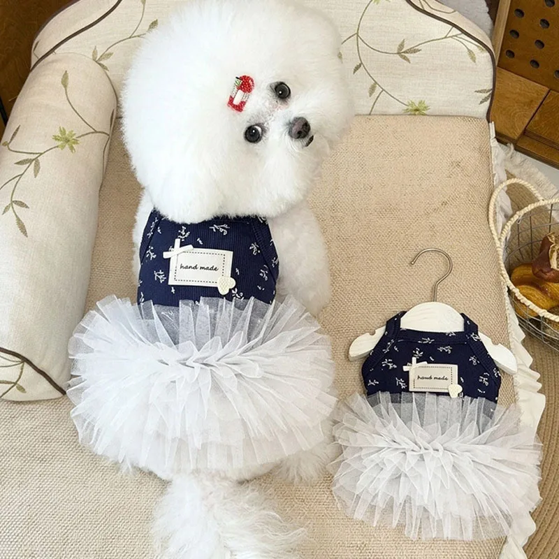 

Mesh Dog Dress Clothes Summer Floral Girls Sling Dresses Tutu Lace Skirt For Small Medium Dogs Shih Tzu Poodle Pet Clothes XXL