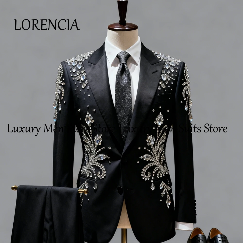

Сверкающие костюмы с бриллиантами для мужчин, комплект ювелирных изделий из 2 предметов, смокинги, наряды для свадебной вечеринки, наряд для жениха, пиджак, брюки по индивидуальному заказу, костюмы для мужчин