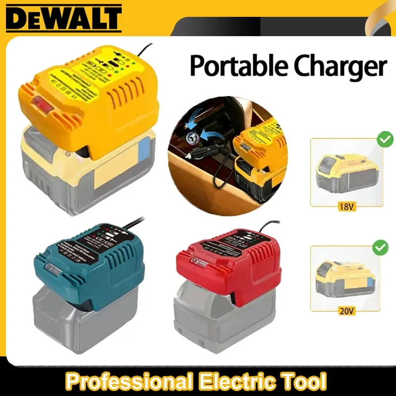 

Портативное зарядное устройство Dewalt 18В/20В для литий-ионных аккумуляторов, замена зарядного устройства, подключение к прикуривателю автомобиля, для Makita/Milwaukee