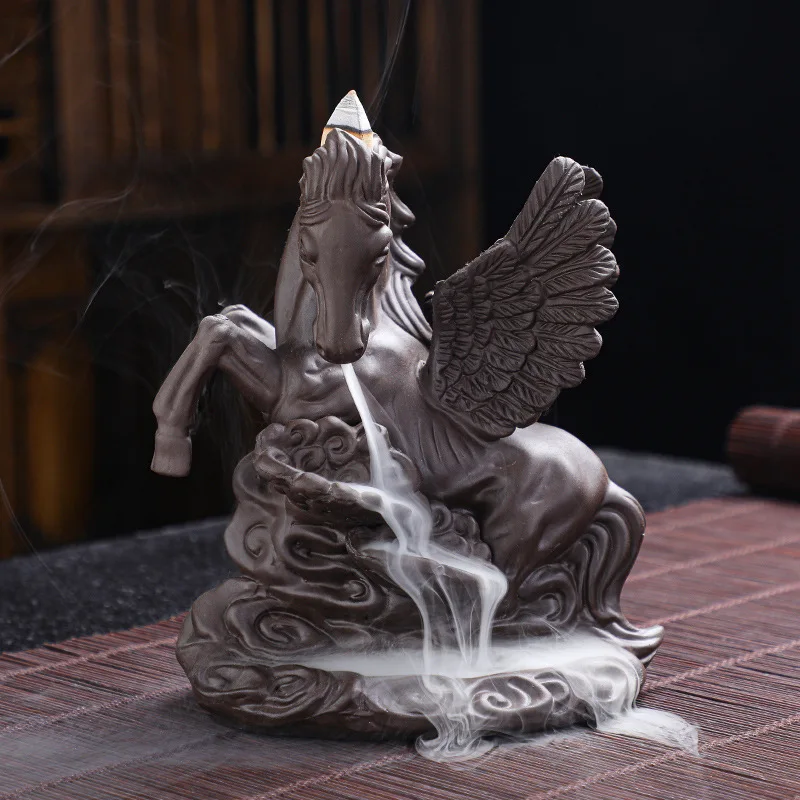 Auspicious Pegasus Backflow Incense Burner - Ceramic Craft for Home Tea Room, Zen Fragrance Ornament for Sandalwood