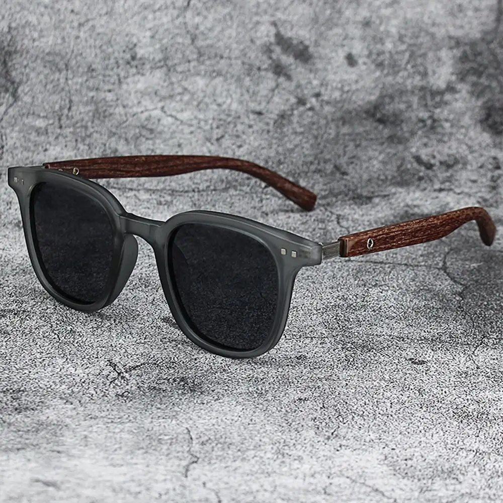 Modne okulary przeciwsłoneczne Retro z drewna dla kobiet i mężczyzn nowy kwadratowa ramka okulary przeciwsłoneczne ochrona przed promieniowaniem UV okulary rowerowe zewnątrz ulicy — zdjęcie 4