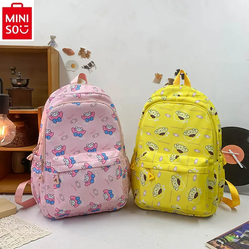 MINISO 2024 New Fashion Cartoon Hello Kitty Backpack Student Large Capacity High Quality Nylon Lightweight Storage Backpack