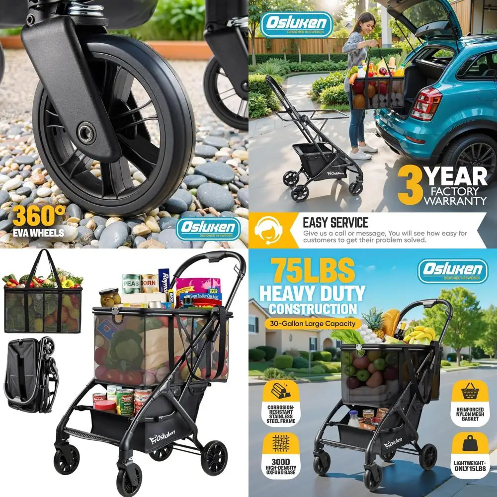 

Многофункциональная складная тележка на 34 кг с поворотом на 360 градусов ° Колеса и съемная сумка для покупок на 30 галлонов