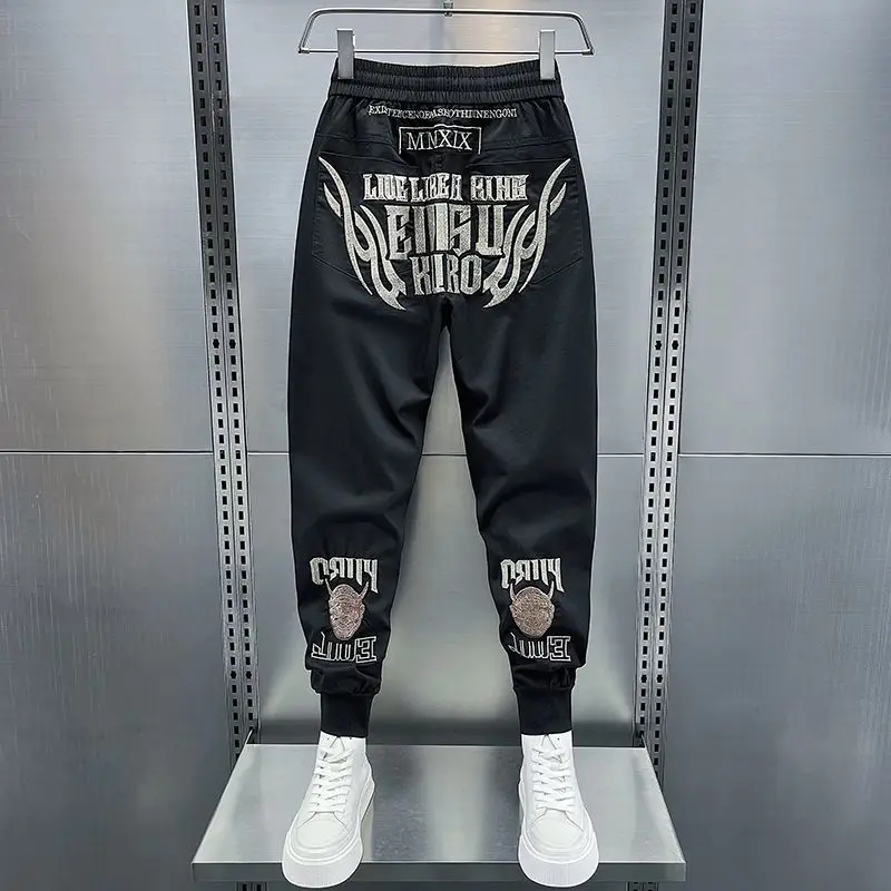 

Брюки мужские ZhanChao с вышивкой, повседневные, с манжетами, европейский стиль, тонкие, зауженные, укороченные, на резинке, с индивидуальным дизайном