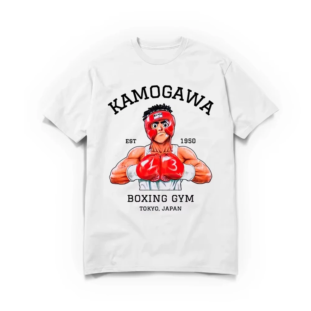 Men T-Shirt Anime Hajime No Ippo Kamogawa Boxing Gym Cotton Oversized Summer Loose Tops Tees Fashion Round Neck Short Sleeve