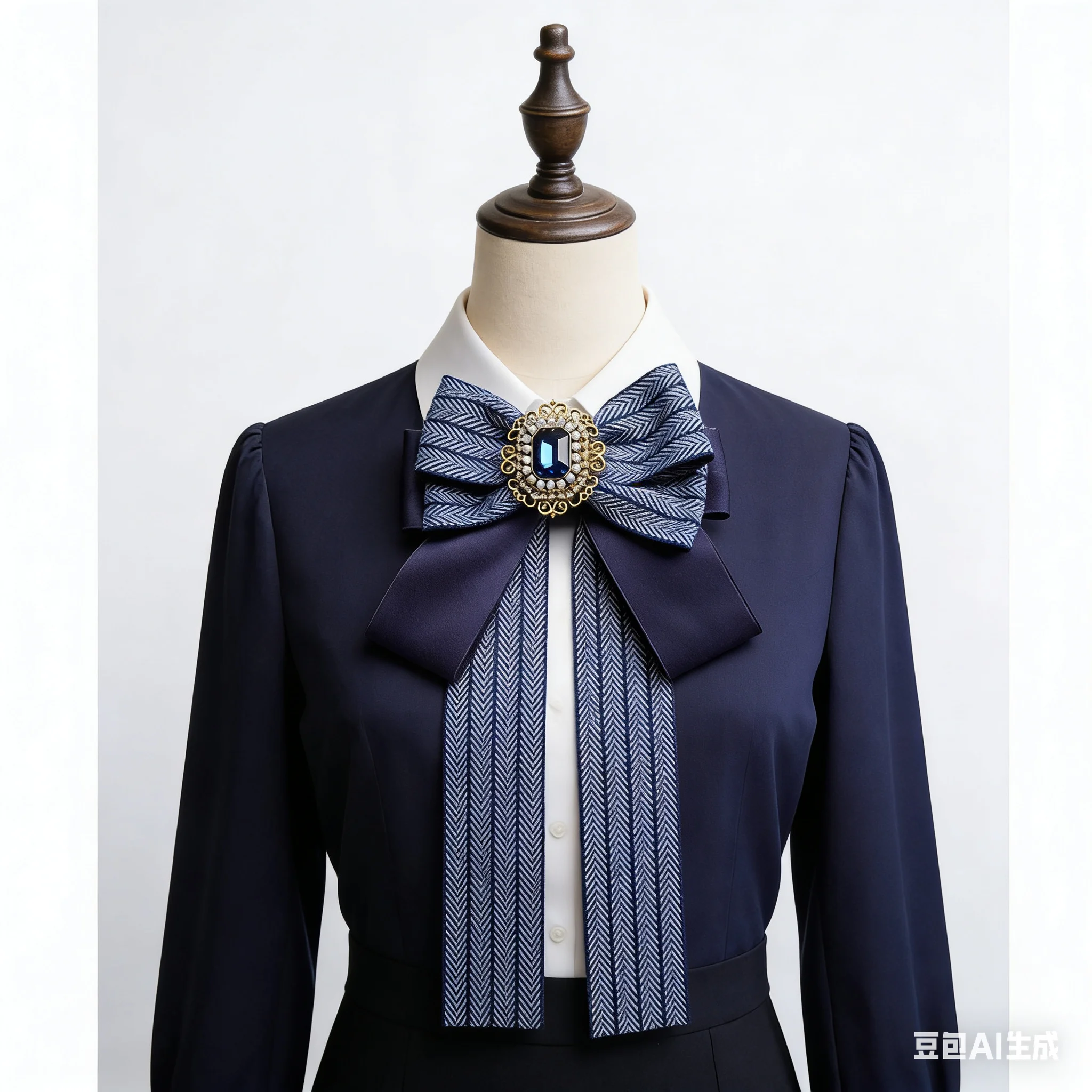 British-Style Light Luxury Bow Tie, Decorated with Pearls and Gemstones, Navy Blue Ribbon Tie, High-End Accessory for Shirts and Suits