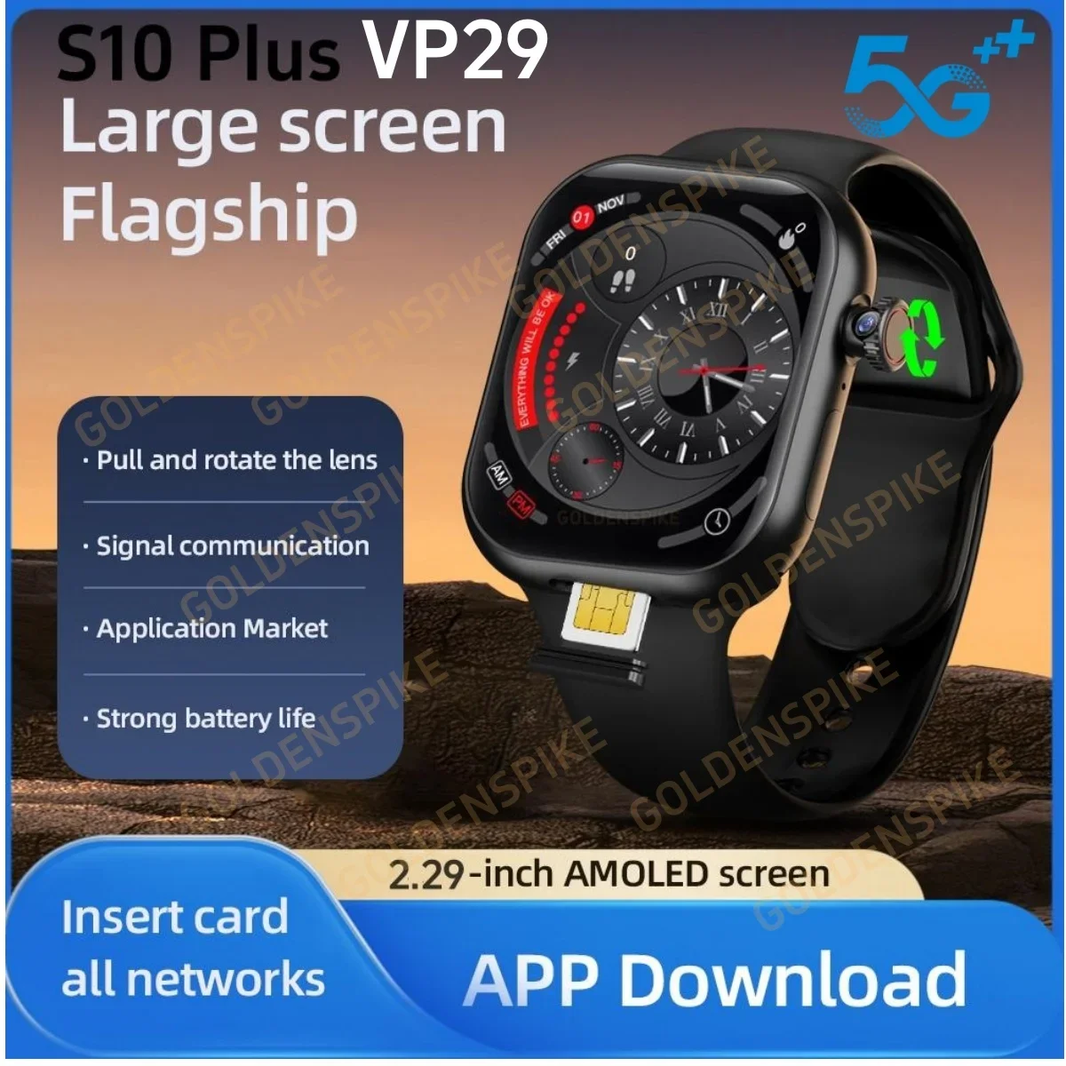 

4G Android Smartwatch 2.29inch Amoled Smart Watch S10 Plus With Rotary Camera GPS WIFI Global Call App Download 256GB Storage