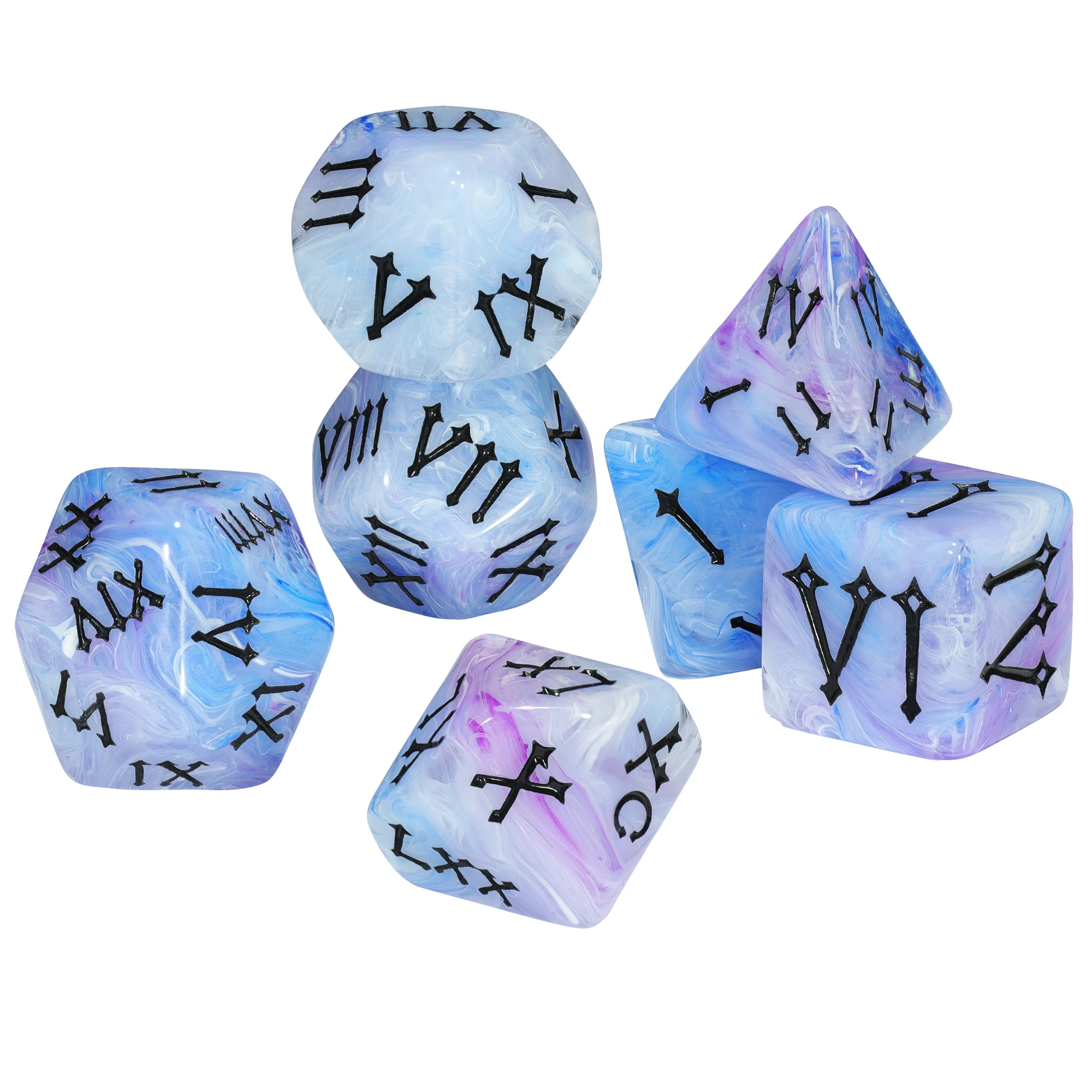 

Roman Digital Dice 7pcs Fog Effect Multi face Game Dice for DND TRPG Board Game Accessories, as gift and Collection