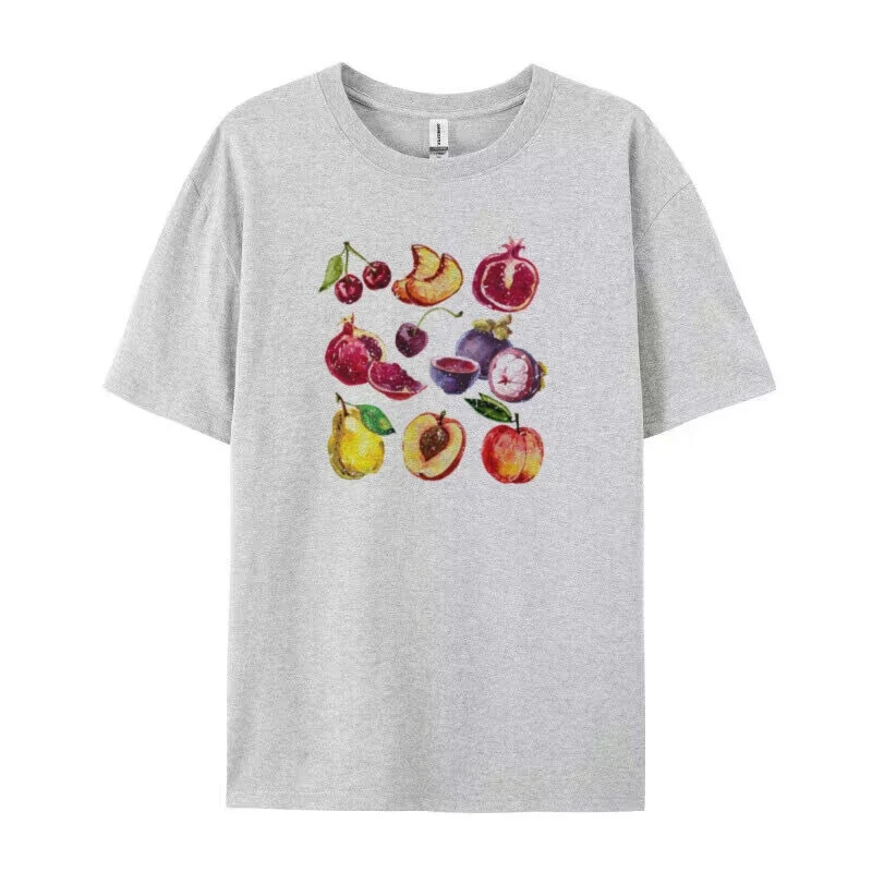 الرجعية الفاكهة الجرافيك تيز خمر Cottagecore الجمالية تي شيرت لطيف نباتي تي شيرت الإناث فضفاضة قصيرة الأكمام الصيف النساء بلايز #3