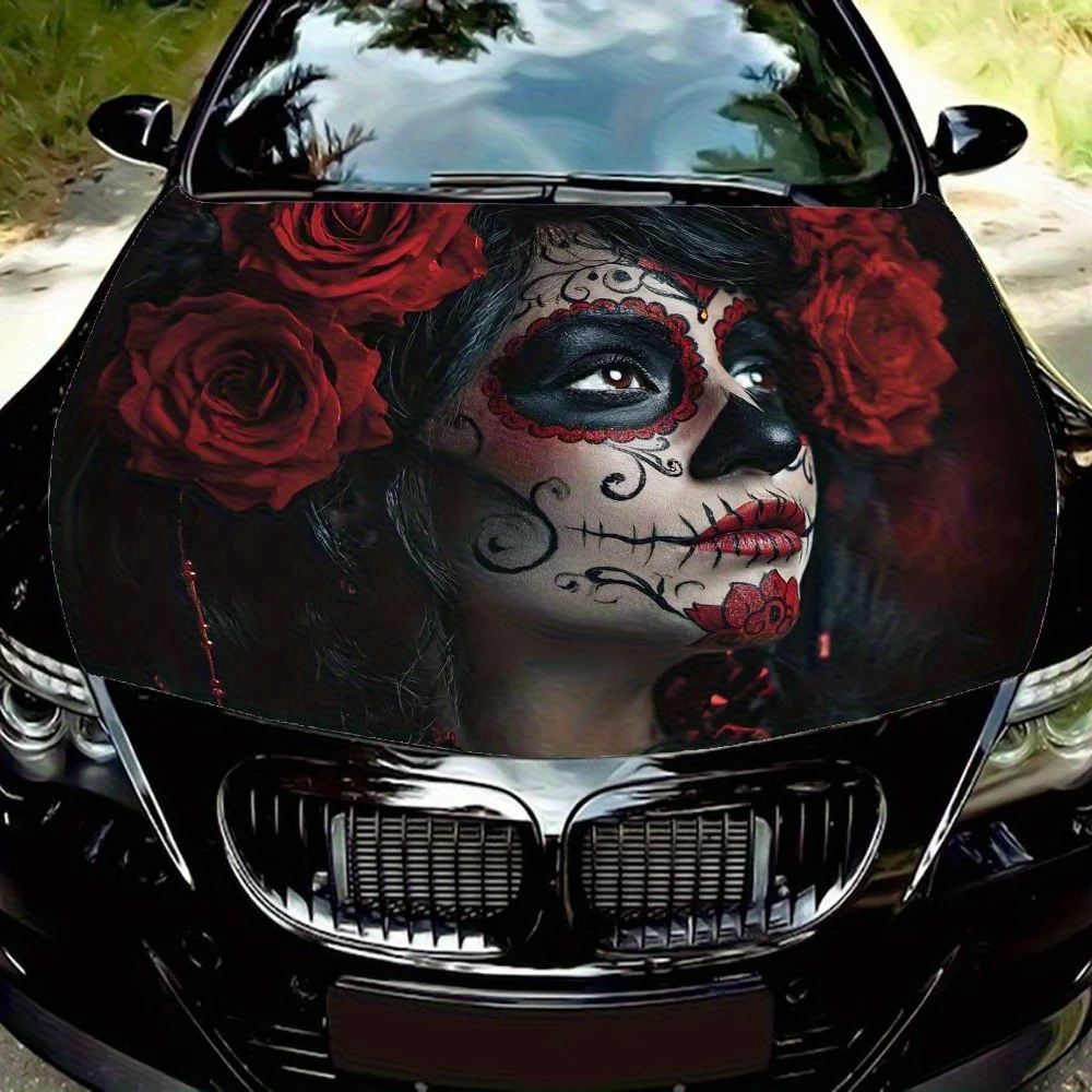 

Red Rose Skull Makeup For Women Personalized Custom Car Hood Stickers, Waterproof And Wear-resistant Decorative Scratch Stickers